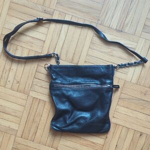 Danier Black Leather Crossbody with Chain Detail